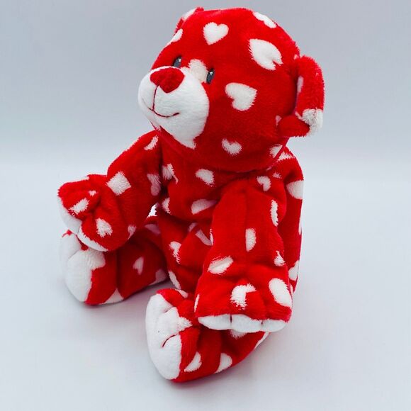Ty Pluffies DREAMLY Red Teddy Bear White Hearts TySilk 2008 Stuffed Animal Plush - Picture 2 of 8